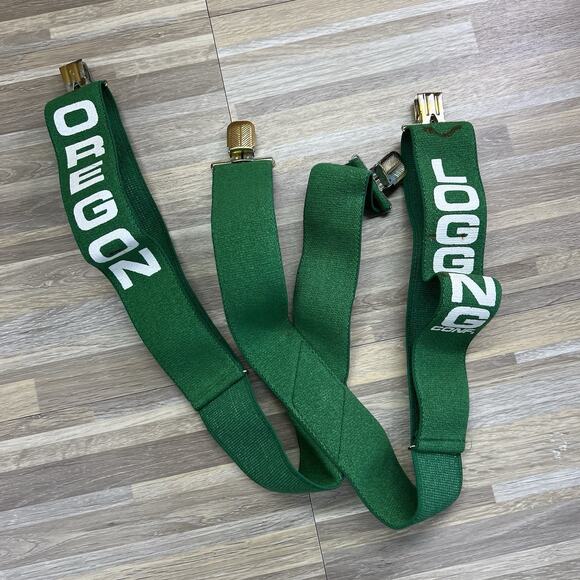 VTG Oregon Logging Suspenders Green Elastic Adjustable ROUGH Condition - JL394 - Picture 1 of 8